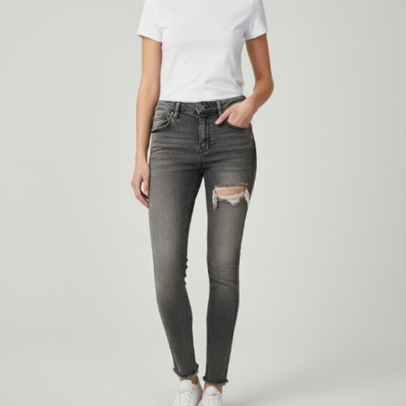 Zara The Skinny Jeans – Gray Distressed Raw Hem Ankle Slit Denim Size 8 - Picture 1 of 13